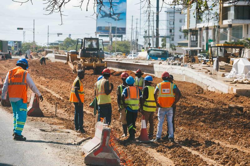 Civil works crew on a road project